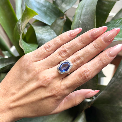 Bague Vintage Art Déco - Platine 950 Diamants & Saphir de Verneuil