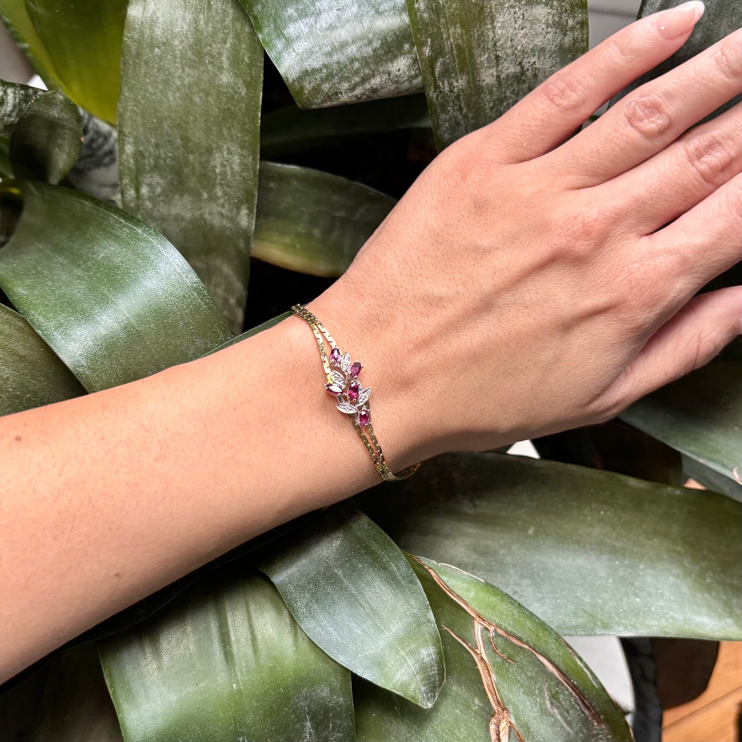 Bracelet Floral Vintage - Or Jaune/Blanc 750 Rubis & Diamants