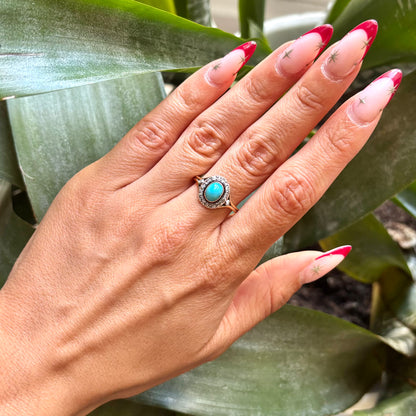 Bague Vintage - Or Jaune 750 Turquoise & Diamants