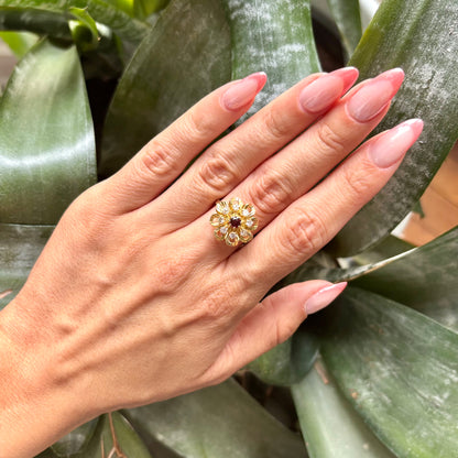 Bague Marguerite - Or Jaune 750 Diamants & Grenat