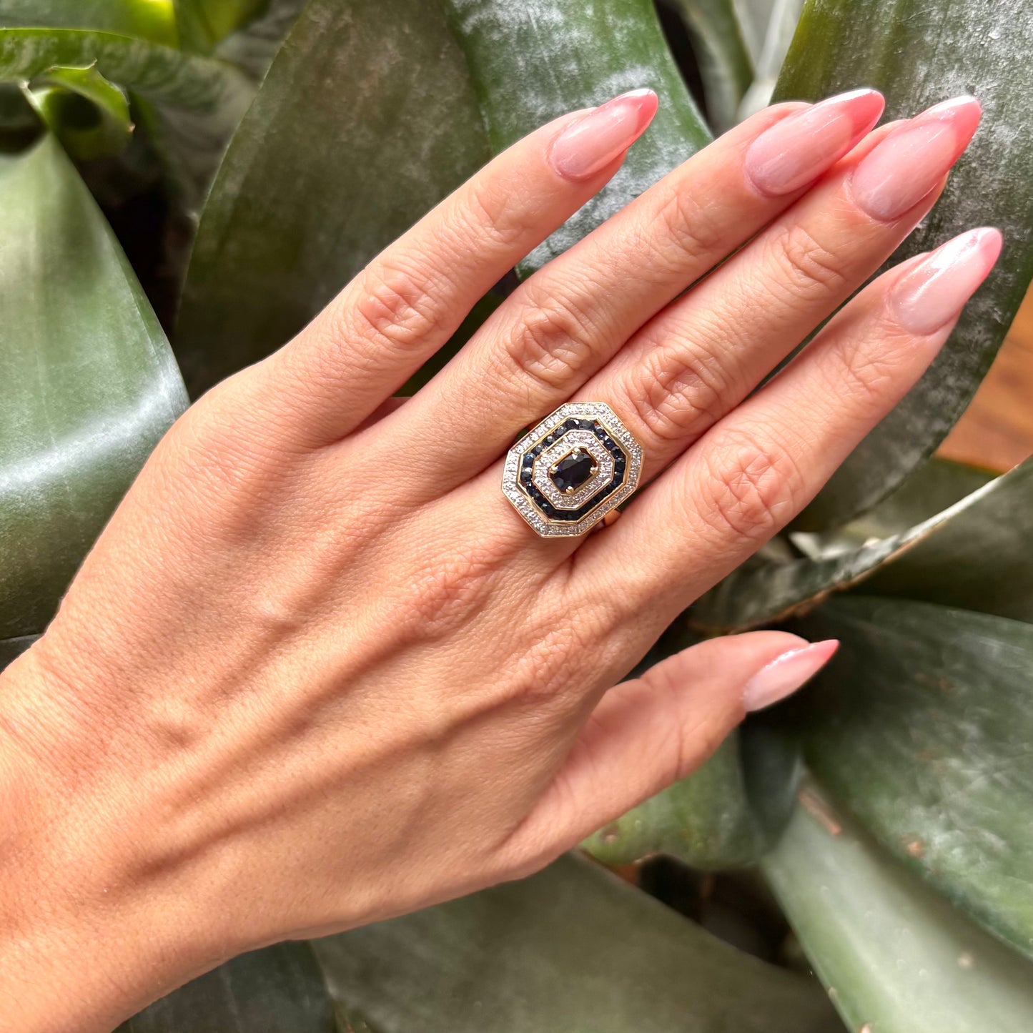 Bague Vintage - Or Jaune 750 Saphir & Diamants