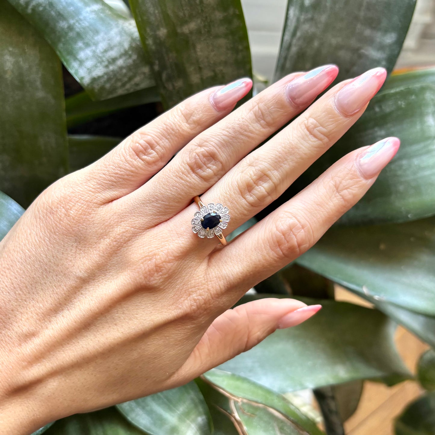 Bague Marguerite Vintage - Or Jaune/Blanc 750 Saphir & Diamants