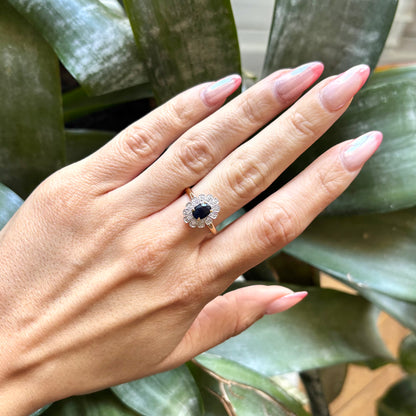 Bague Marguerite Vintage - Or Jaune/Blanc 750 Saphir & Diamants