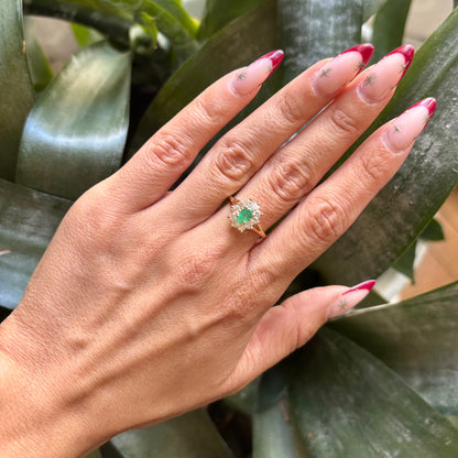 Bague Marguerite - Or Jaune 750 Émeraude & Diamants