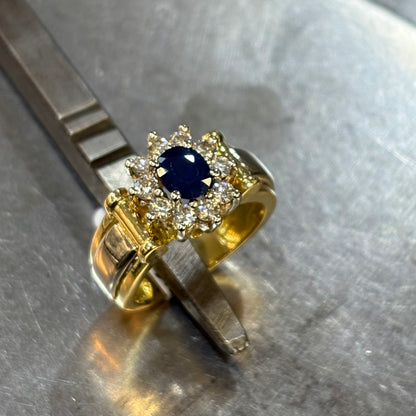 Bague Marguerite Art Déco - Or Jaune 750 Saphir & Diamants