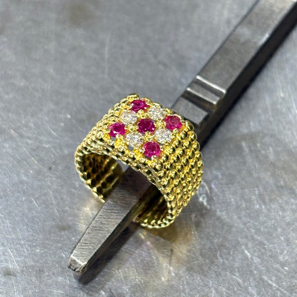 Bague Tressé - Or Jaune 750 Rubis & Diamants