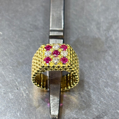 Bague Tressé - Or Jaune 750 Rubis & Diamants