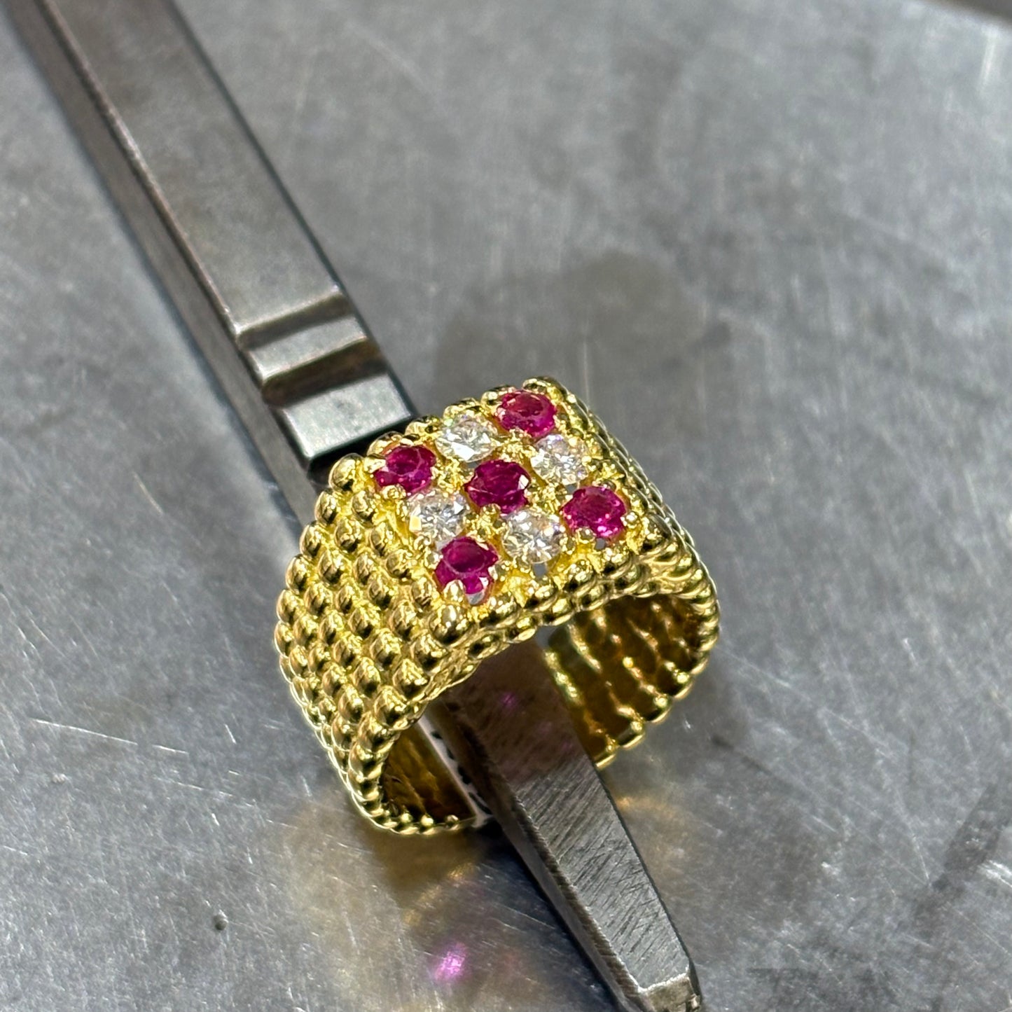 Bague Tressé - Or Jaune 750 Rubis & Diamants