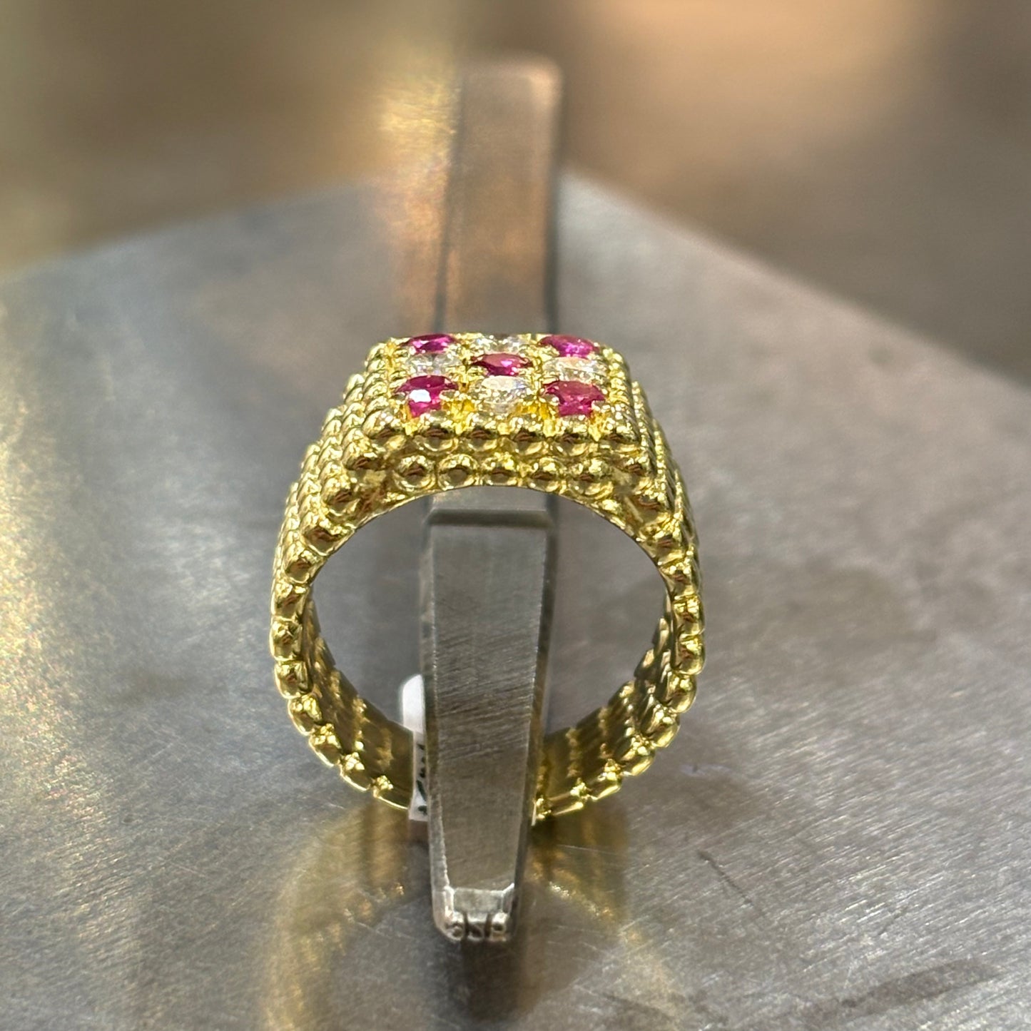 Bague Tressé - Or Jaune 750 Rubis & Diamants