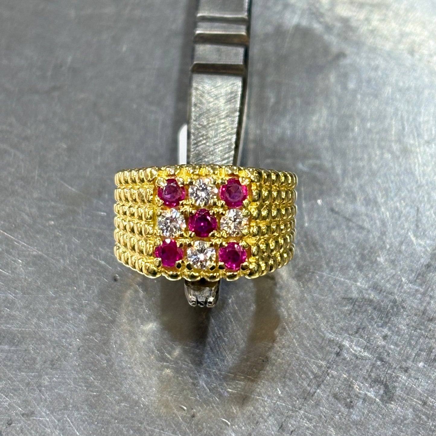 Bague Tressé - Or Jaune 750 Rubis & Diamants