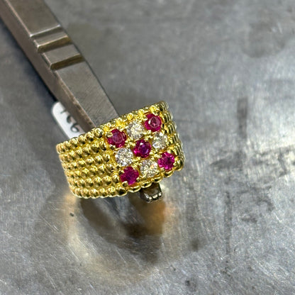 Bague Tressé - Or Jaune 750 Rubis & Diamants