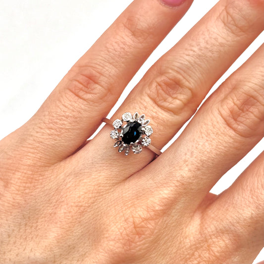 Bague Marguerite - Or Blanc 750 Diamants & Saphir