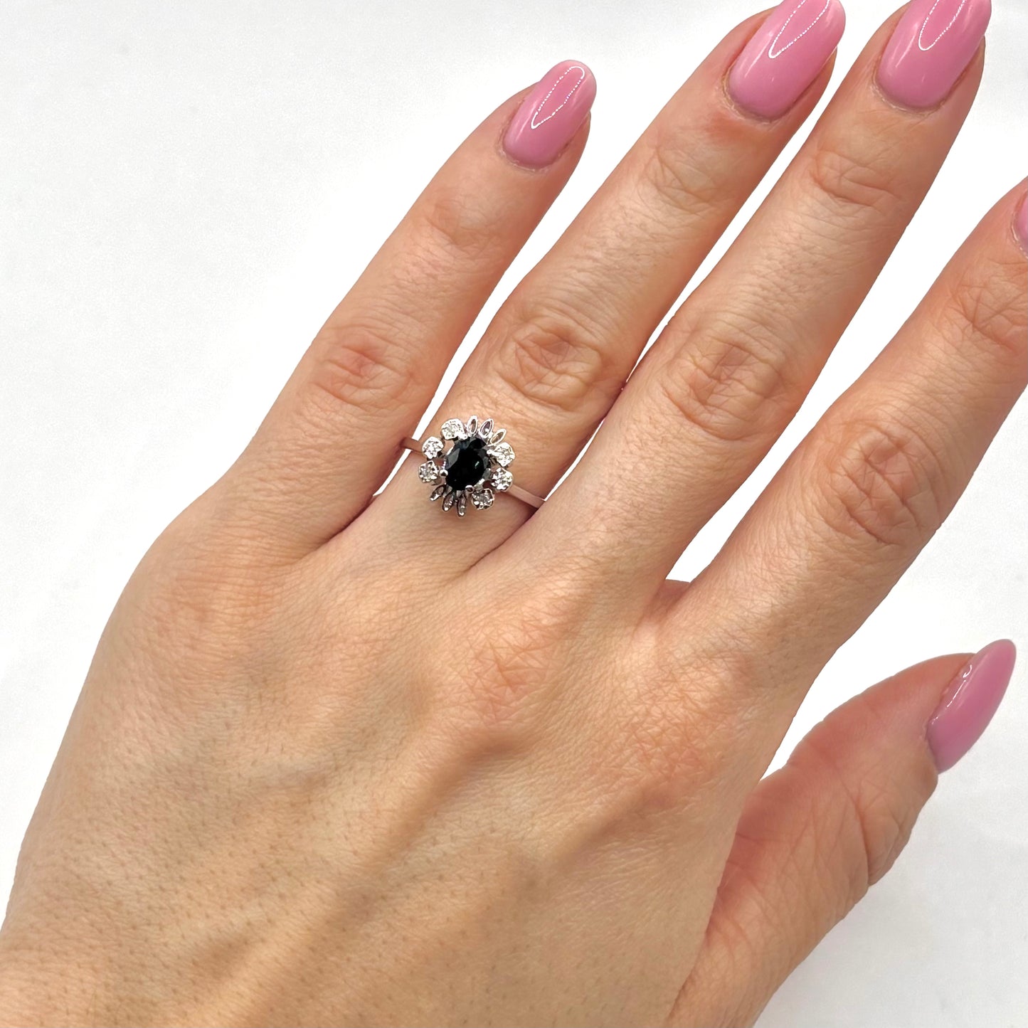 Bague Marguerite - Or Blanc 750 Diamants & Saphir