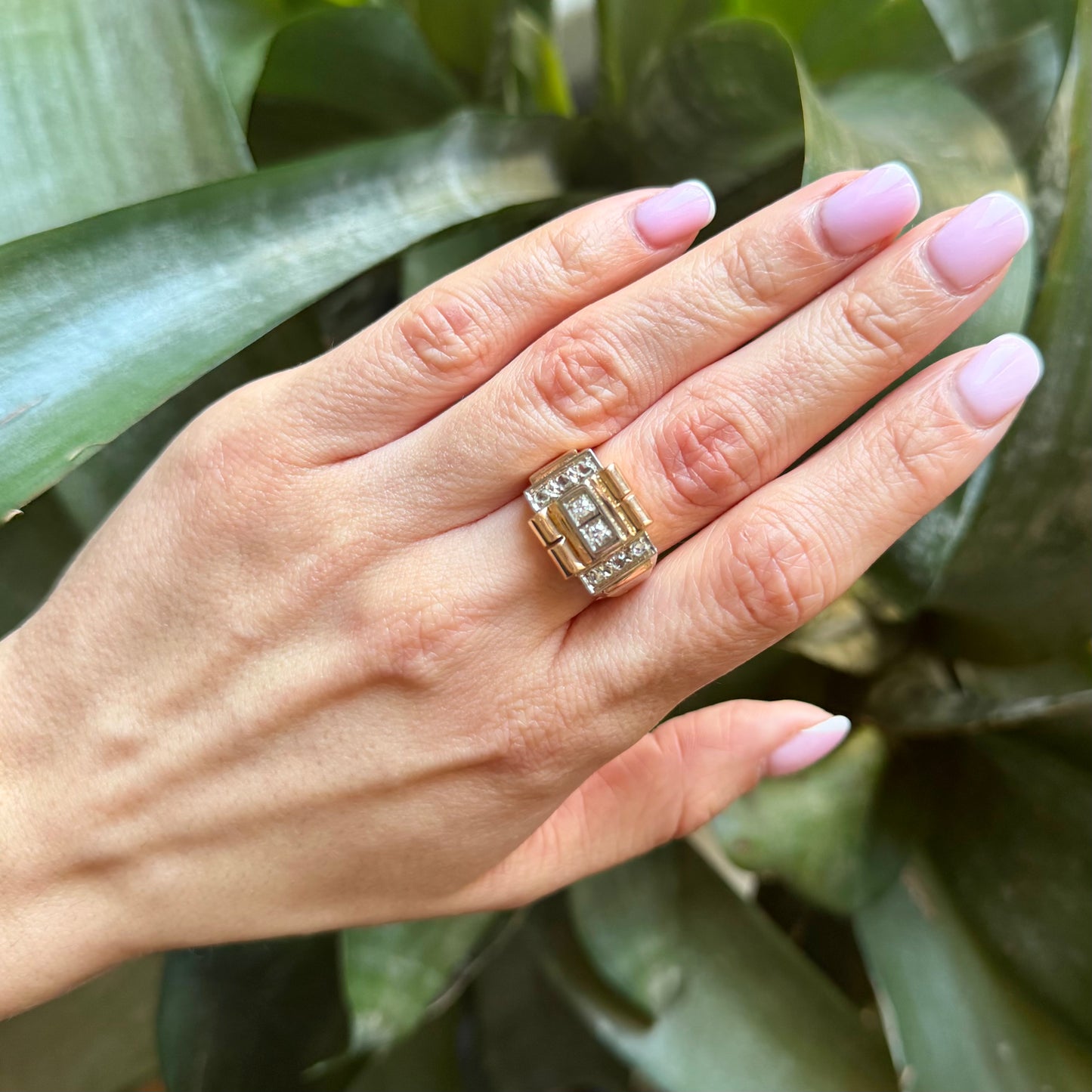 Bague Tank Art Déco - Or Jaune 750 & Diamants