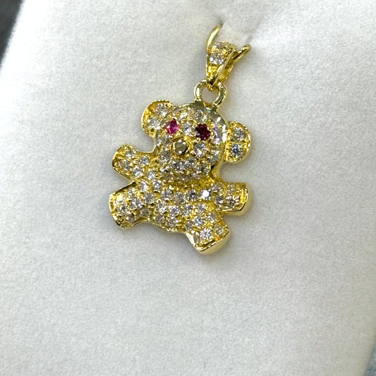 Pendentif Ourson - Or Jaune 750 Diamants & Rubis