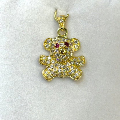 Pendentif Ourson - Or Jaune 750 Diamants & Rubis