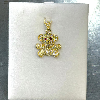 Pendentif Ourson - Or Jaune 750 Diamants & Rubis