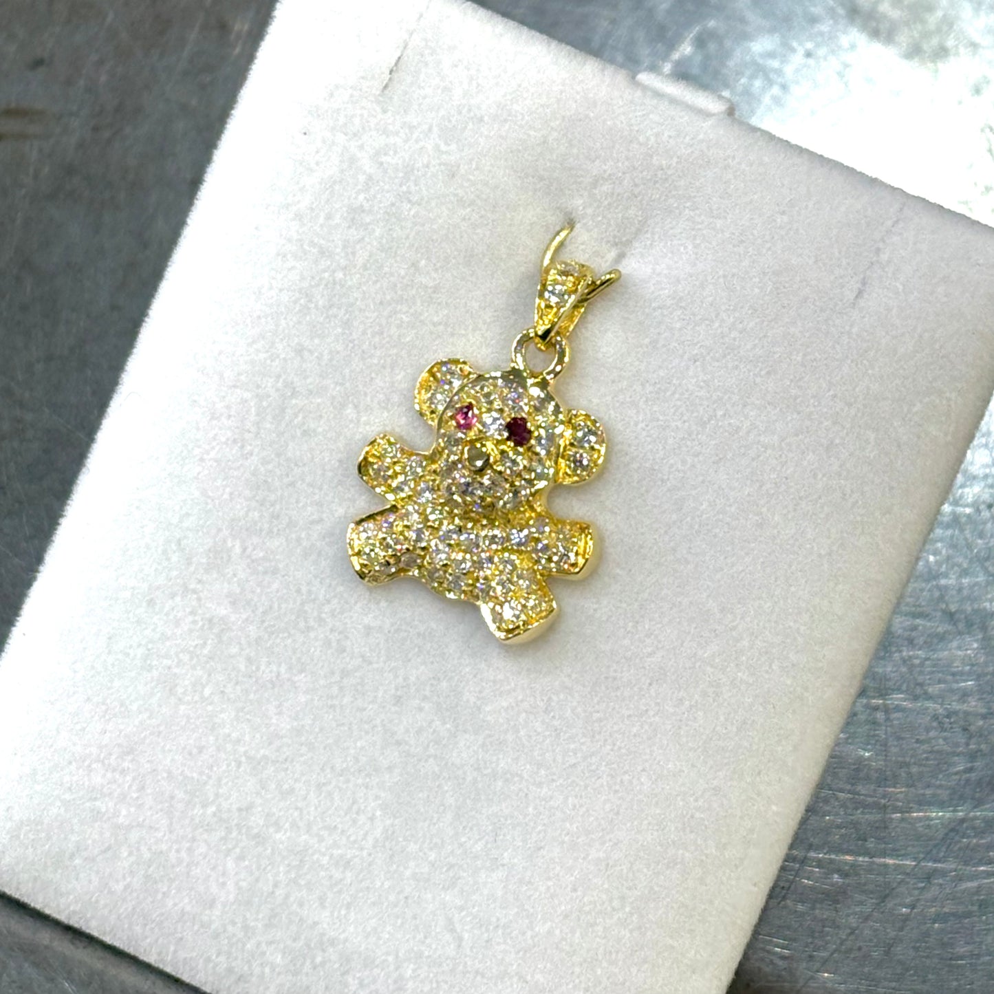 Pendentif Ourson - Or Jaune 750 Diamants & Rubis