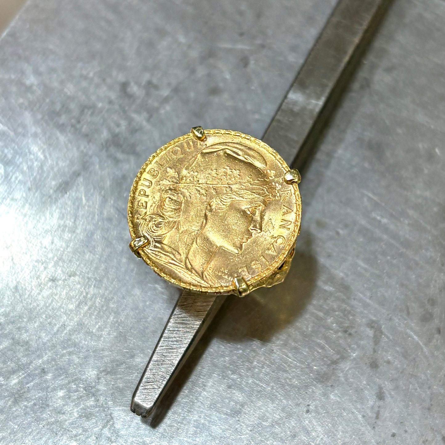 Bague Pièce - Or Jaune 750 & Pièce Or 20 Francs Marianne Coq