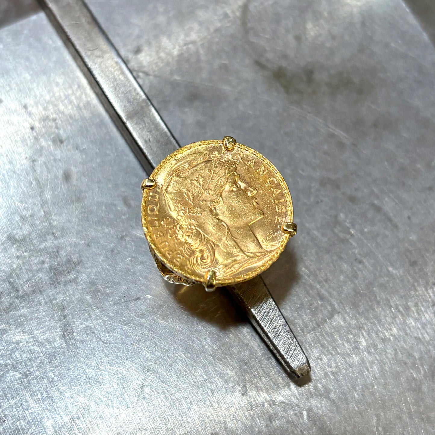 Bague Pièce - Or Jaune 750 & Pièce Or 20 Francs Marianne Coq