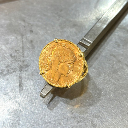Bague Pièce - Or Jaune 750 & Pièce Or 20 Francs Marianne Coq