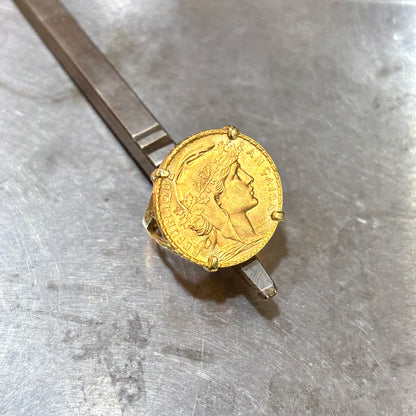 Bague Pièce - Or Jaune 750 & Pièce Or 20 Francs Marianne Coq