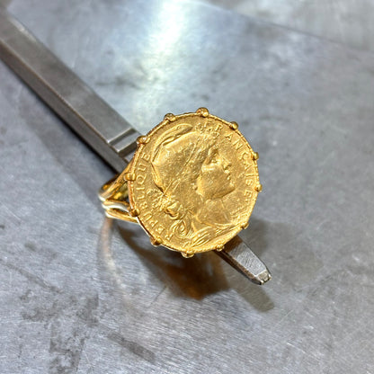 Bague Pièce - Or Jaune 750 & Pièce Or 20 Francs Marianne Coq