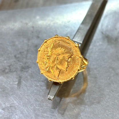 Bague Pièce - Or Jaune 750 & Pièce Or 20 Francs Marianne Coq