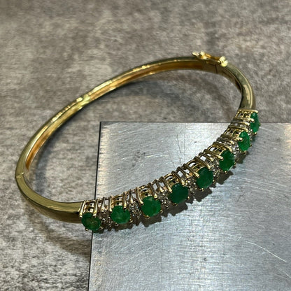 Bracelet Jonc Vintage - Or Jaune 585 Émeraude & Diamants