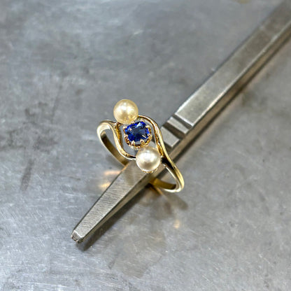 Bague Vintage - Or Jaune 750 Perles & Saphir