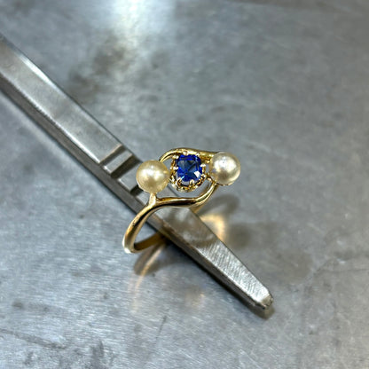 Bague Vintage - Or Jaune 750 Perles & Saphir