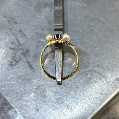 Bague Vintage - Or Jaune 750 Perles & Saphir