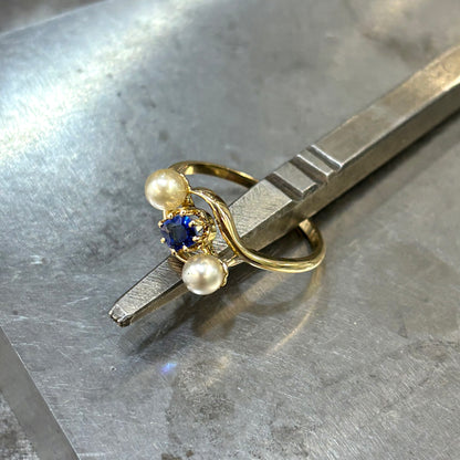 Bague Vintage - Or Jaune 750 Perles & Saphir