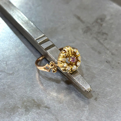 Bague Vintage Art Nouveau - Or Jaune 750 Améthyste & Diamants