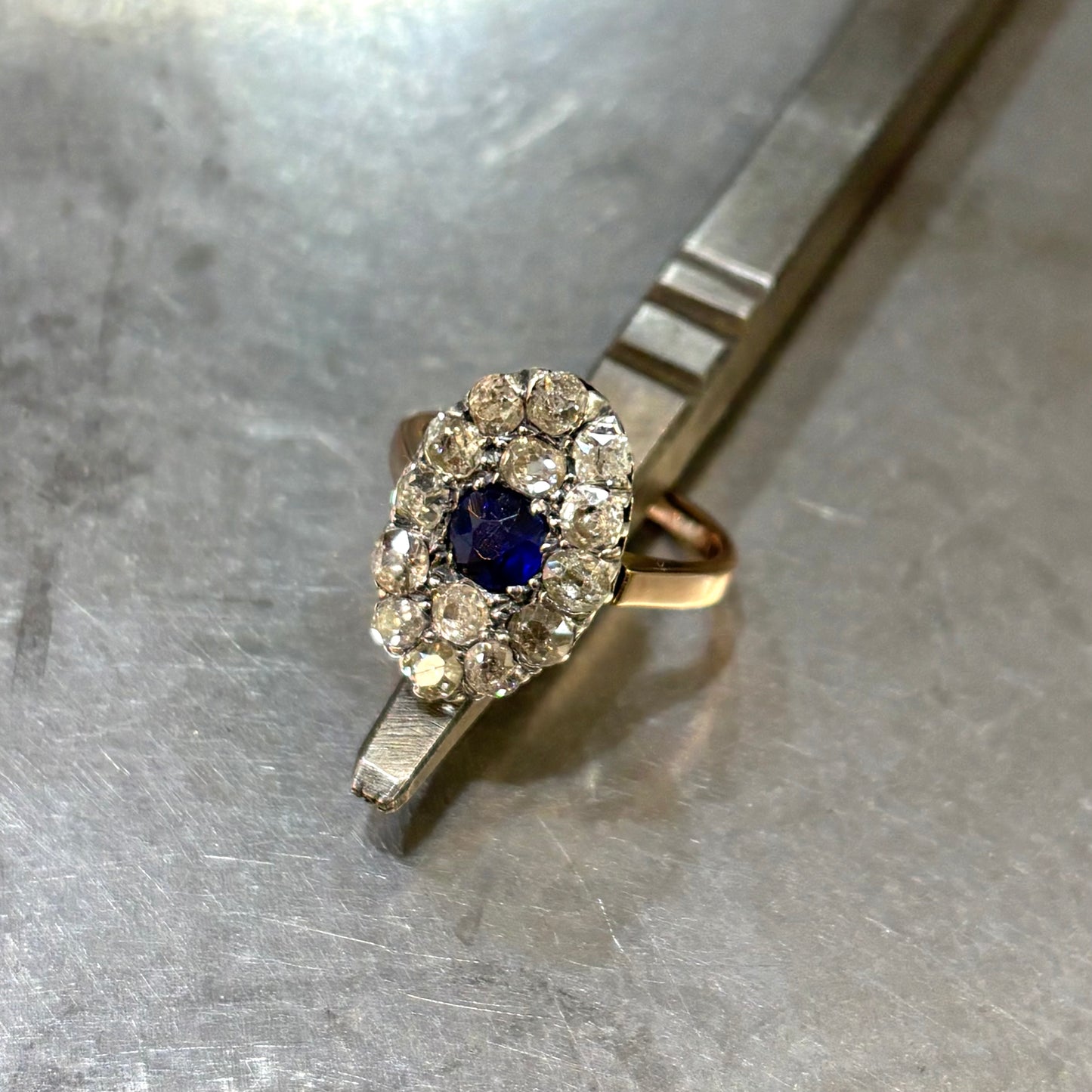 Bague Vintage - Or Rose 750 Saphir & Diamants