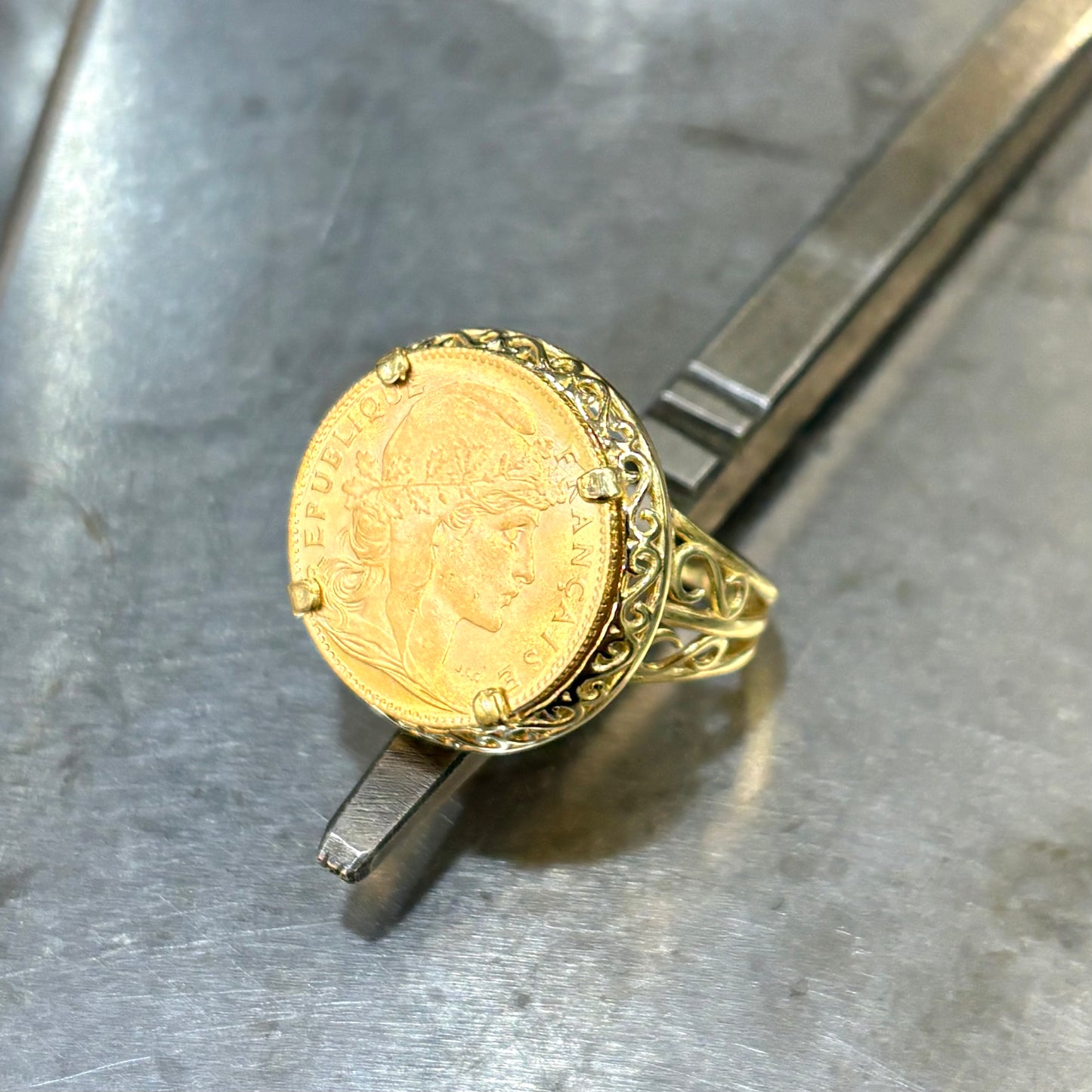 Bague Pièce - Or Jaune 750 & Pièce 10 Francs Marianne Coq