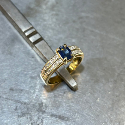 Bague Jonc - Or Jaune 750 Saphir & Diamants