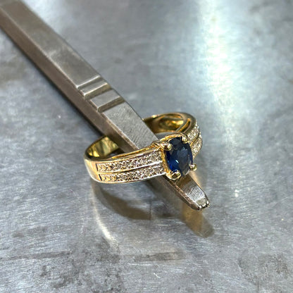 Bague Jonc - Or Jaune 750 Saphir & Diamants