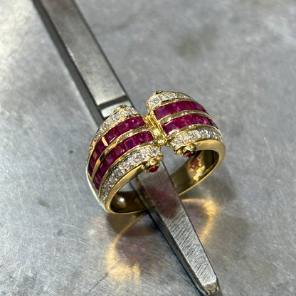 Bague Vintage Art Déco - Or Jaune 750 Rubis & Diamants