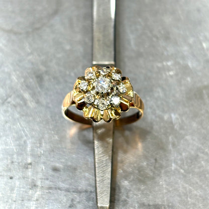 Bague Floral Vintage - Or Jaune 750 & Diamants