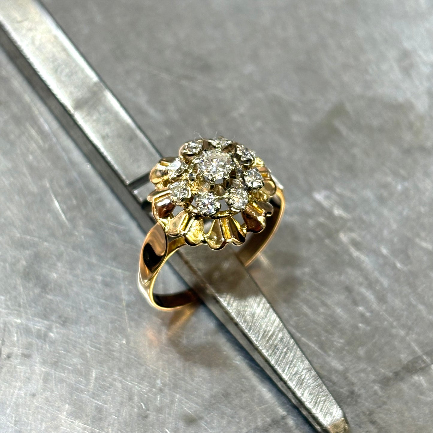 Bague Floral Vintage - Or Jaune 750 & Diamants