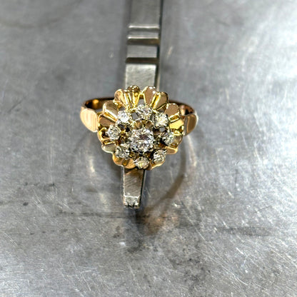 Bague Floral Vintage - Or Jaune 750 & Diamants