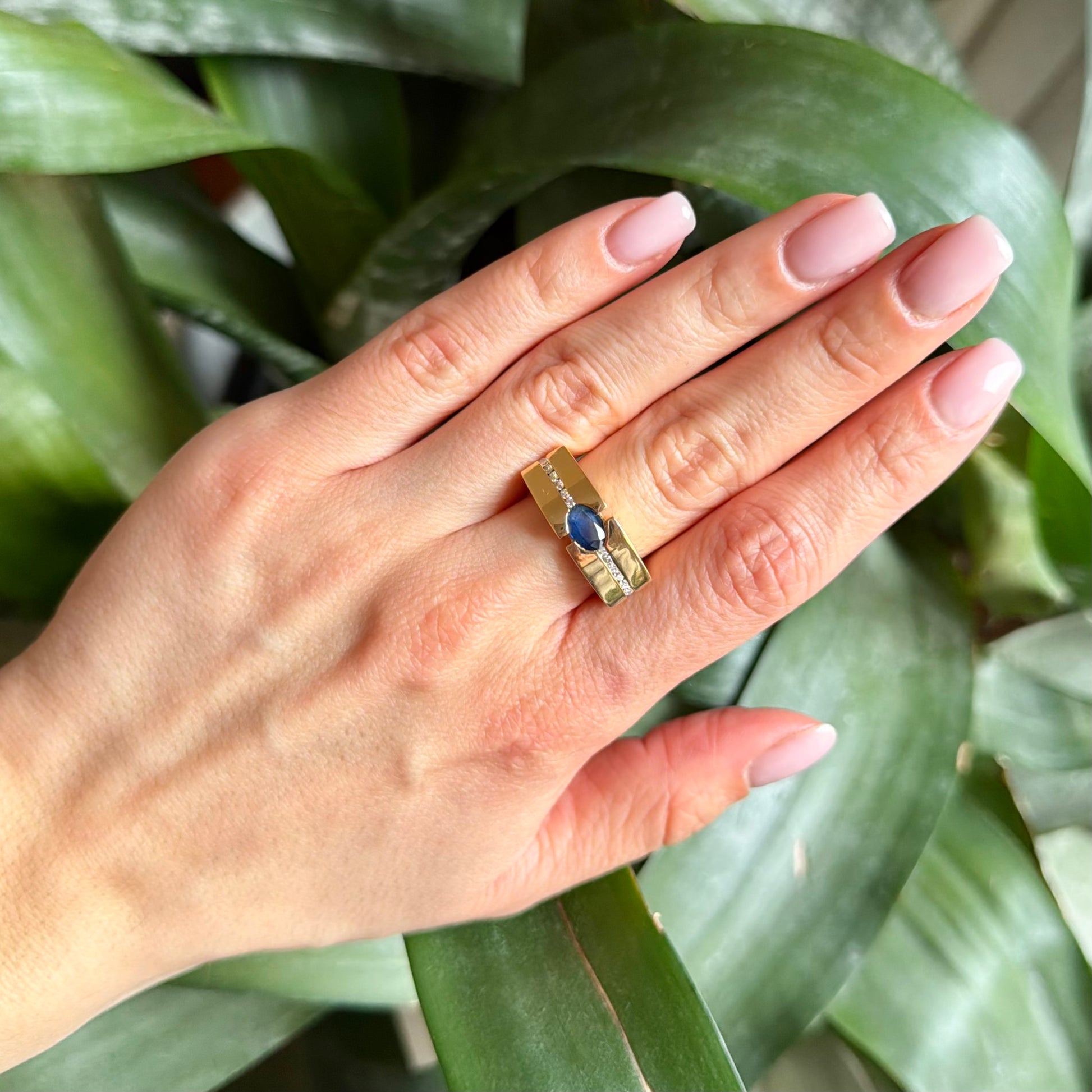 Bague Jonc - Or Jaune 750 Saphir & Diamants
