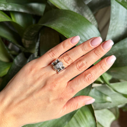 Bague Tank Art Déco - Or Blanc 750 & Diamants