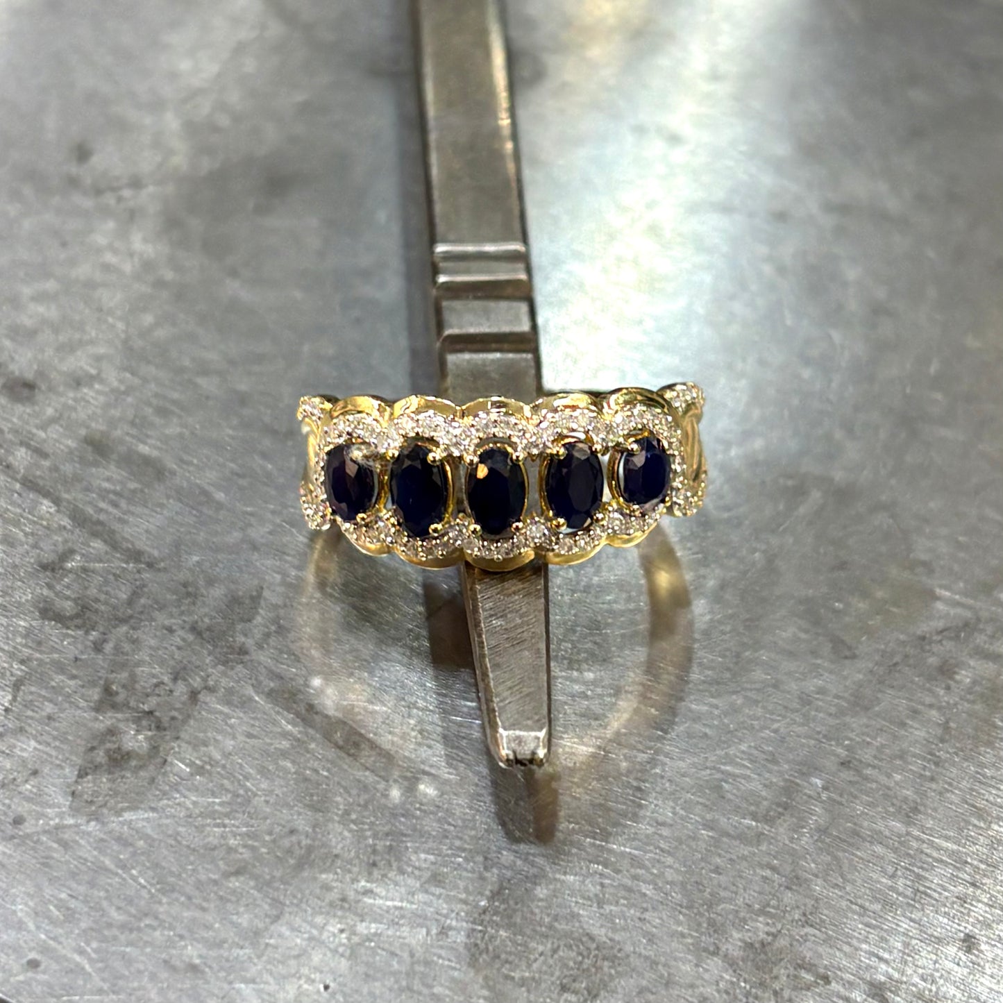 Bague Rivière - Or Jaune 750 Saphirs & Diamants