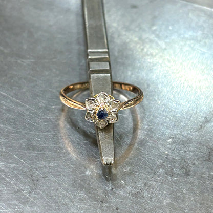 Bague Floral Vintage - Or Rose 750 Saphir & Diamants