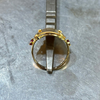 Bague Pièce - Or Jaune 750 & Pièce 10 Francs Marianne Coq & Rubis