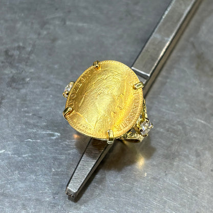 Bague Pièce - Or Jaune 750 & Pièce 10 Francs Napoléon & Diamants