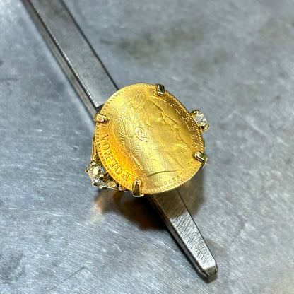 Bague Pièce - Or Jaune 750 & Pièce 10 Francs Napoléon & Diamants