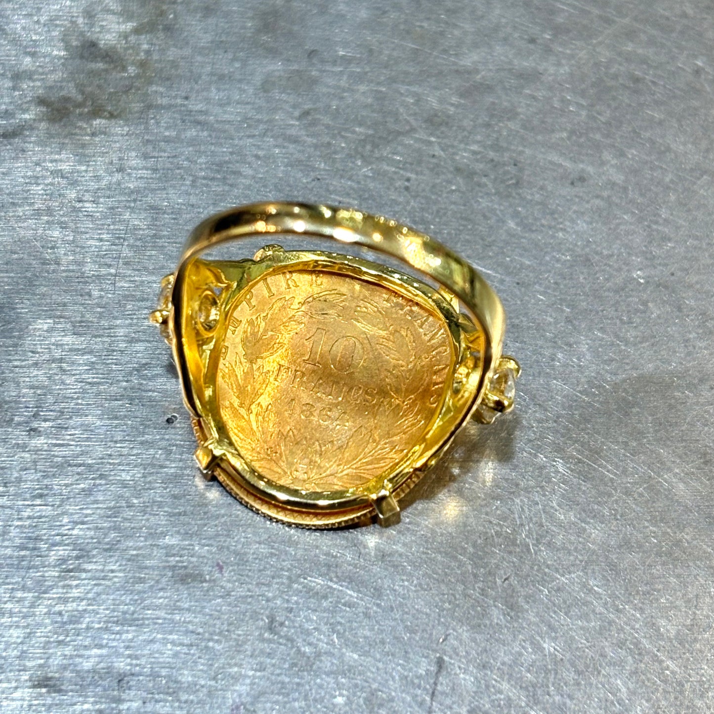 Bague Pièce - Or Jaune 750 & Pièce 10 Francs Napoléon & Diamants